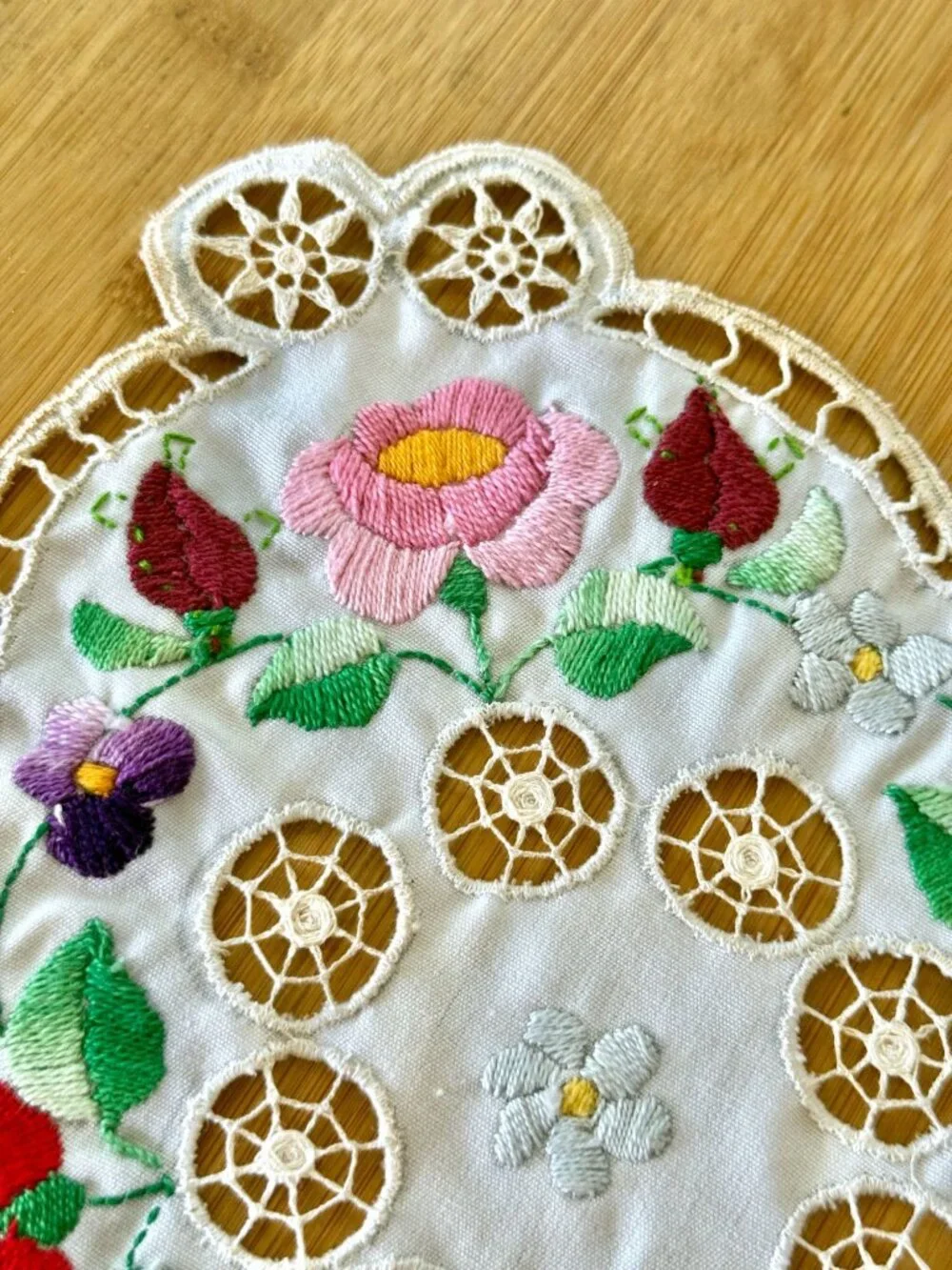 Vintage Mid Century Kalocsa Style Doily In Cotton And Lace Detail